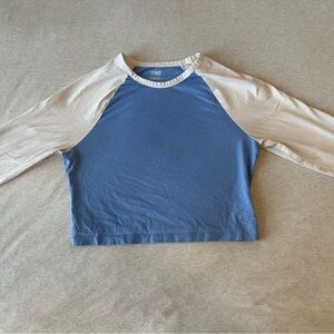 PINK Victoria's Secret Blue and Cream Raglan Long Sleeve